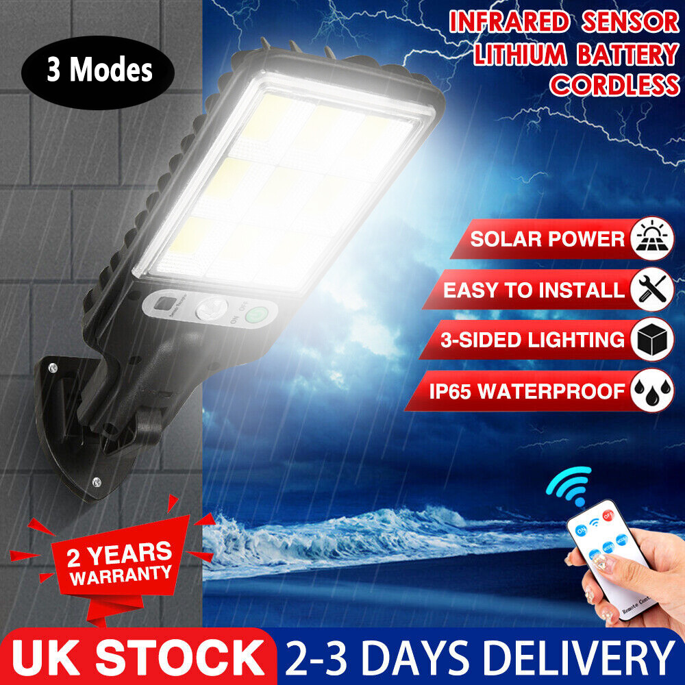 LED Solar Street Light + Remote, Garden Wall Lamp Industrial Security Road Bulb