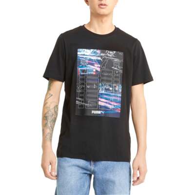 

Puma 530908-51 Мужская футболка с круглым вырезом и коротким рукавом с графическим фотопринтом Повседневная, Черный, Puma Graphic Photo Print Crew Neck Short Sleeve