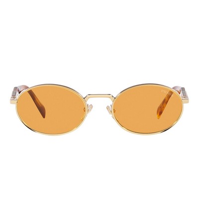Pre-owned Prada Pr 65zs Zvn02z Pale Gold Metal Oval Sunglasses Orange Lens