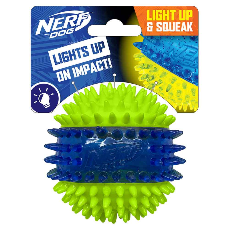 Nerf Dog LED Light up Dental Spikes Squeak Ball Dog Toy, 2.7