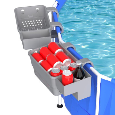2PCS Shelves Black Grey Poolside Storage Basket with Hook for Above Ground Pools