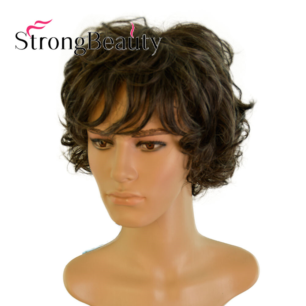 Curly Wavy Natural Black Silver Highlight Handsome Short Synthetic