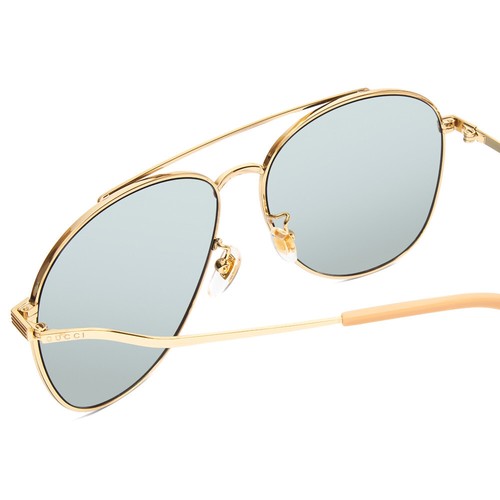 Pre-owned Gucci Gg0969s-003 Womens Pilot Full Rim Designer Sunglasses Gold/tan/blue 59mm In Multicolor
