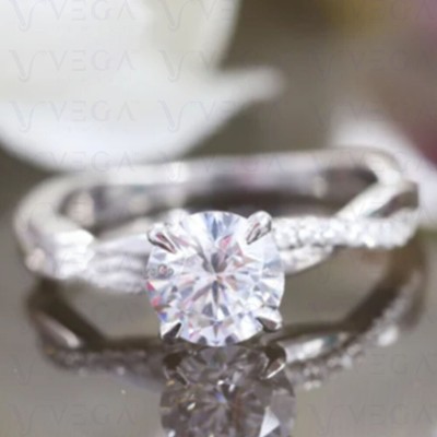 2.50ct Round Old Mine Certified Moissanite Engagement Ring 18K White Gold Plated