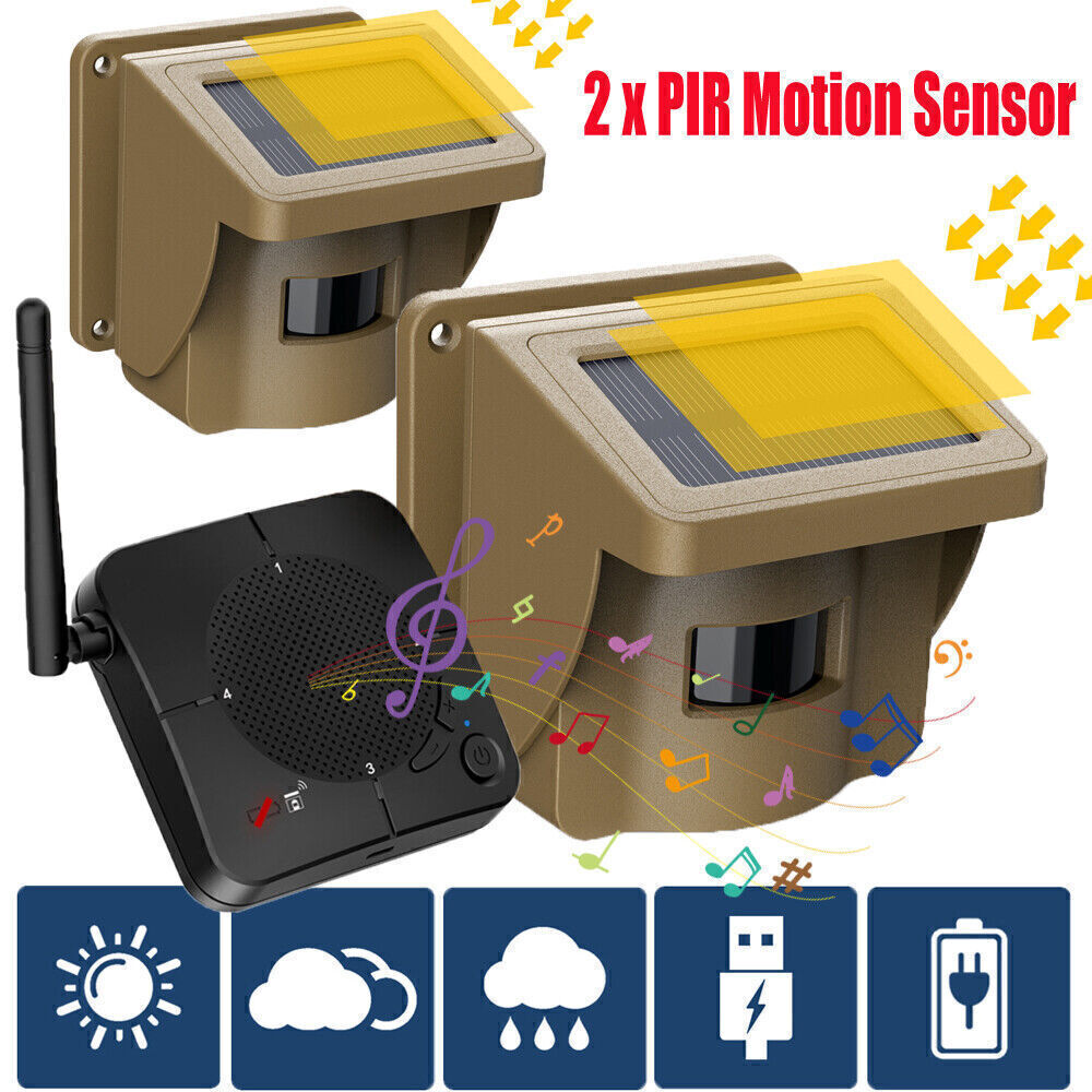 2* Solar Driveway Alarm Wireless Motion PIR Sensor Home Security Alert System