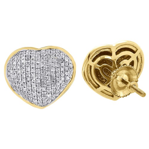 Pre-owned Jfl Diamonds & Timepieces Diamond Heart Studs Ladies 14k Yellow Gold Round Cut Domed Earrings 0.53 Tcw. In White