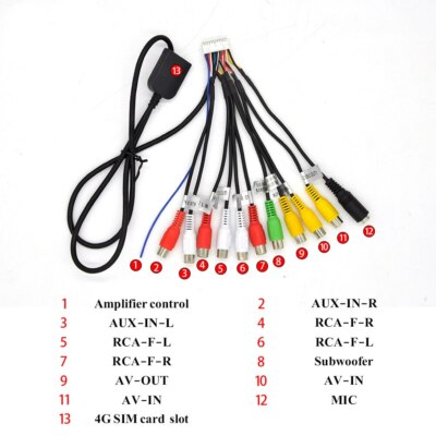 Universal Adapter AUX RCA Output Wire For 1 2 Din with 4G SIM Card Slot