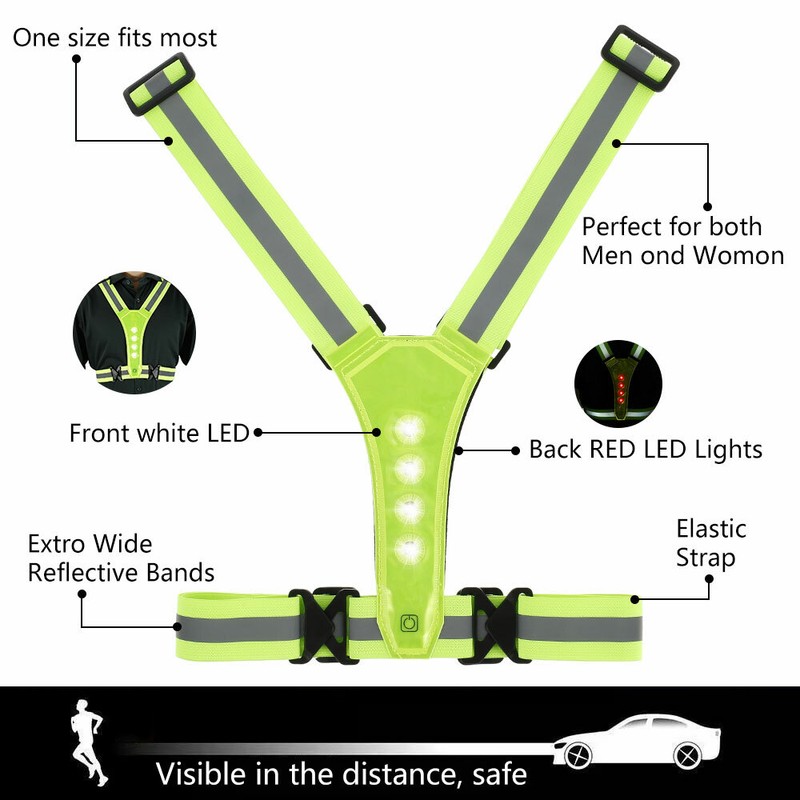 LED Reflective Vest Belt Strap Safety Cycling Hi-Viz Florescent Running