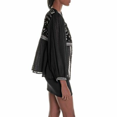 Pre-owned Lerouge Puff Sleeve Embroidered Crop Jacket In Black