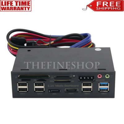5.25'' Pc Front Panel Dashboard Media Usb 3.0 Hub Audio Esata Sata Card Reader
