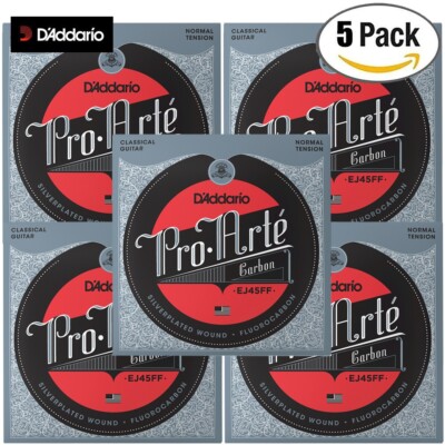 5-PACK D'Addario EJ45FF Carbon Classical Guitar Strings Normal Tension