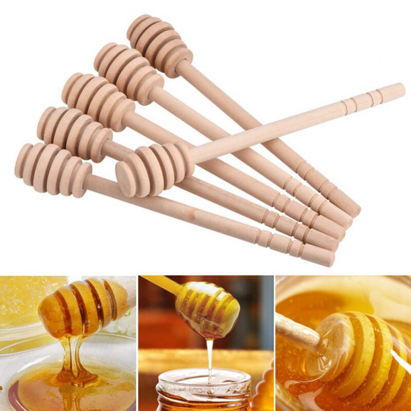 Details about  / 16cm Wooden Honey Wood Stirring Honey Dippers Stick Jam Rod Spoon Long-Stick UK