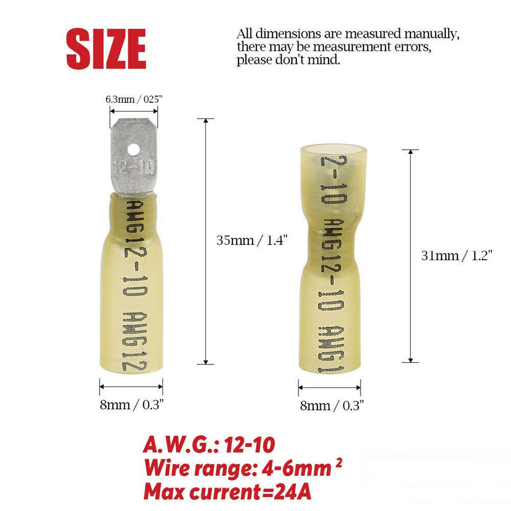 50/220PCS Heat Shrink Male Female Spade Wire Connectors Terminals Waterproof USA