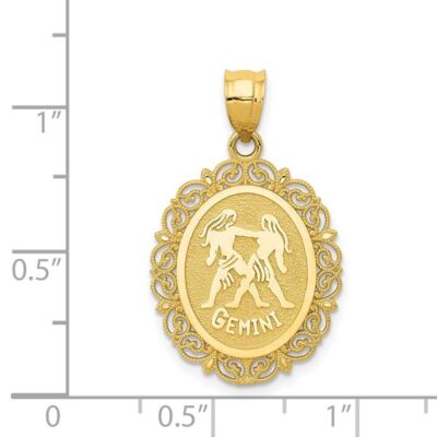 Pre-owned Diamond2deal 14k Yellow Gold Solid Satin Gemini Zodiac Oval Pendant