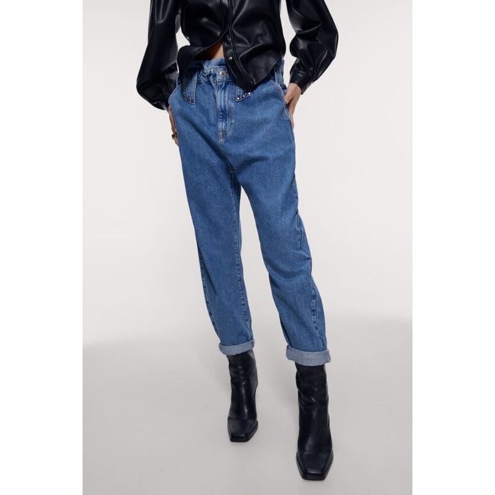 Zara Paperbag Studded Denim Jeans Size 4 | eBay