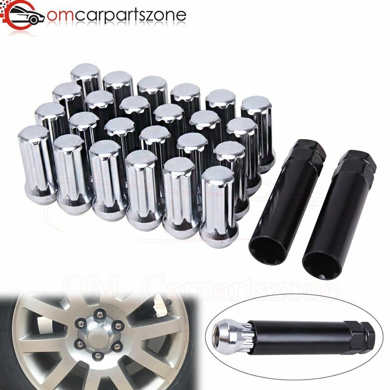 24 PCS Chrome Spline Lug Nuts 14x1.5 For Chevy Silverado Tahoe w/ Key GMC Hummer eBay