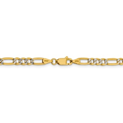 Pre-owned Superdealsforeverything Real 14kt 3.9mm Semi-solid Pavï¿½ Figaro Chain Bracelet; 8 Inch, Lobster Clasp In Two-tone