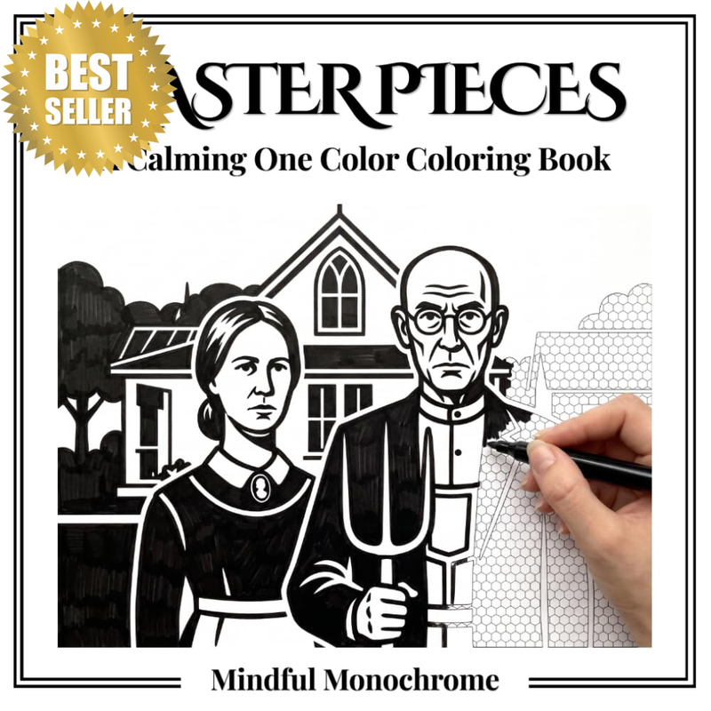 Monochrome Masterpieces: a Calming One Color Adult Coloring Book with 50 Art Wor