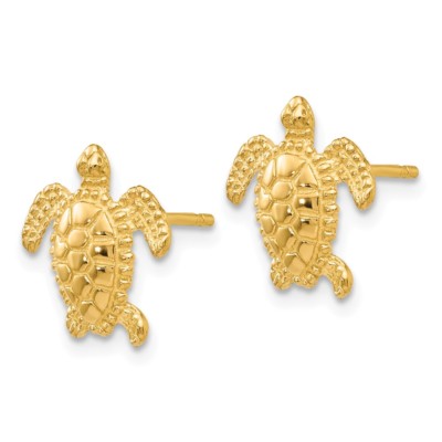 Pre-owned Superdealsforeverything Real 14kt Yellow Gold Sea Turtle Post Earring