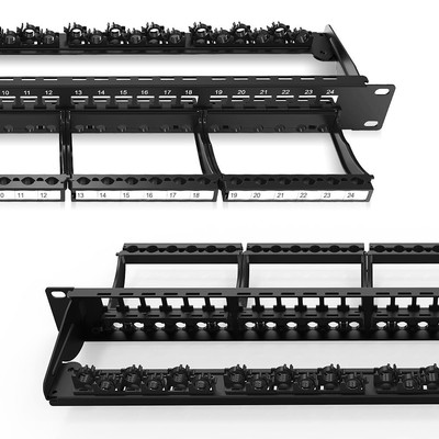 24 Port Blank Keystone Patch Panel with Smart Cable Management for 19 inch Ra...