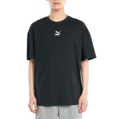 

Puma Classics Boxy Logo Crew Neck Short Sleeve TShirt Mens Black Casual Tops 532, Черный, Puma Classics Boxy Logo Crew Neck Short Sleeve TShirt