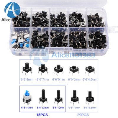 180PCS 10 Sorts Momentary Tactile Push Button Touch Switch Kit Box 4PIn ON/OFF
