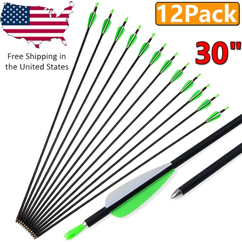 12Pcs 30-inch Carbon Arrows Spine 500 Archery Hunting For Compound & Recurve Bow