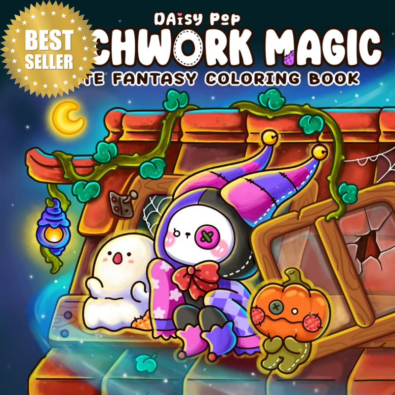 Patchwork Magic Coloring Book: Cute & Spooky Fantasy Coloring Pages Featuring Ad