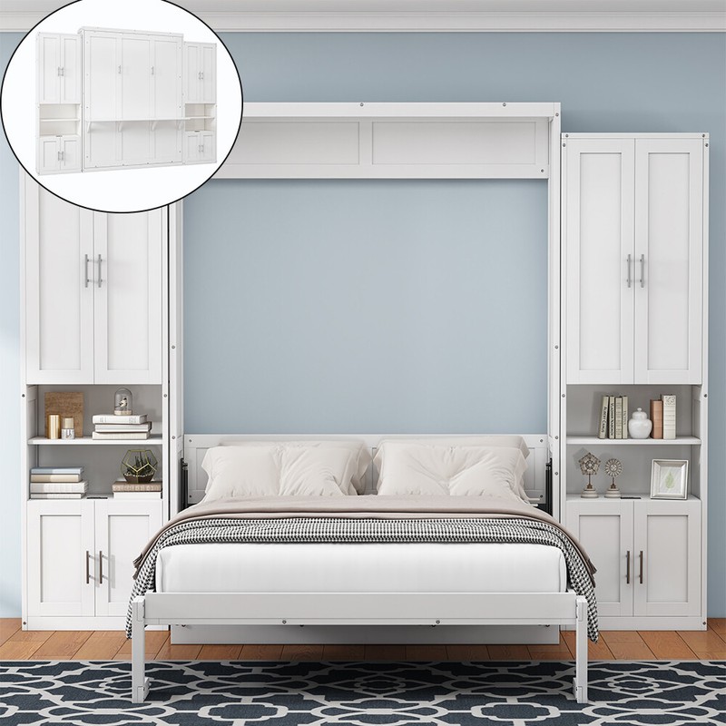 Murphy Bed Queen Foldable Platform Bed with 2 Side Cabinet
