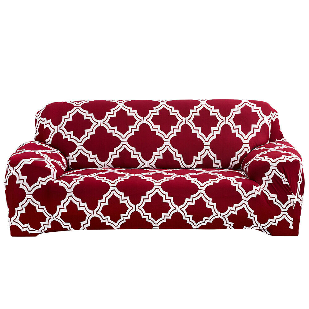 Color:Plaid Red:Stretch Spandex Chair Sofa Couch Cover 1/2/3/4 Seat Elastic Slipcover Protector
