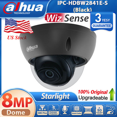 Black Dahua 8CH 8 POE NVR 4MP Starlight Dome MIC Security IP Camera System Lot