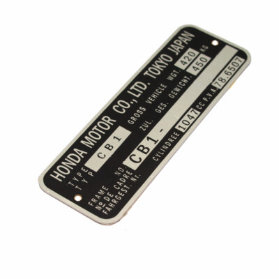Honda CBX 1000 CB1 Typenschild Aluminium VIN Type Plate Registered Aluminum CB-1