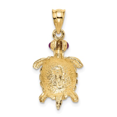 Pre-owned Skyjewelers Real 14kt Yellow Gold Turtle With Ruby Eyes Pendant