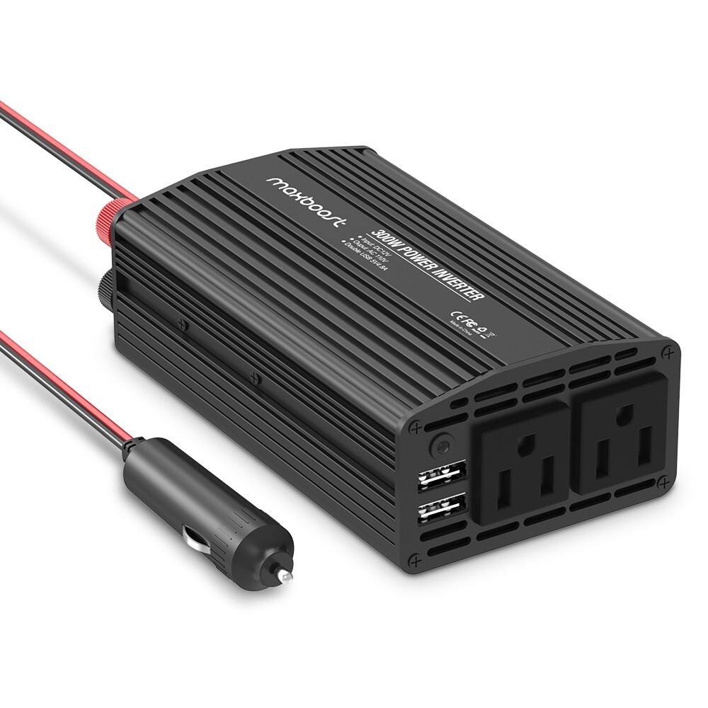 Maxboost 300W Power Inverter Dual 110V AC Outlet and 2.4A/24W USB Car Charger 