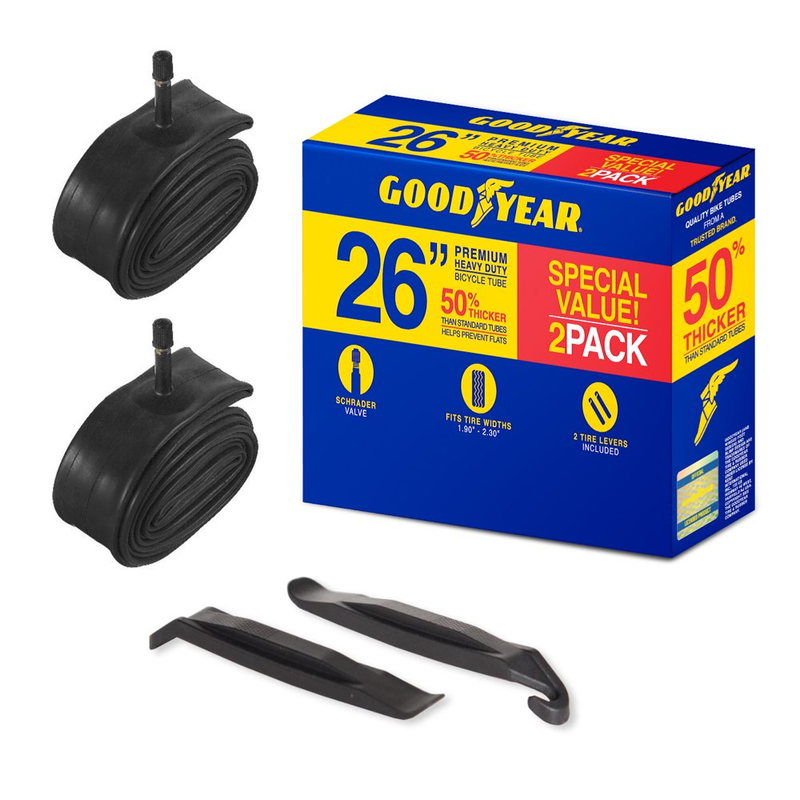 26" X 1.9"-2.3" Heavy Duty Bike Tube, 2 Pack with Levers
