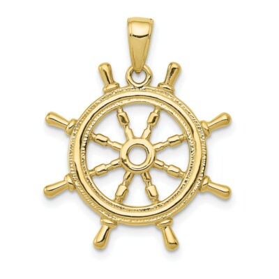 Pre-owned Skyjewelers Real 10kt Yellow Gold 3d Ships Wheel Pendant