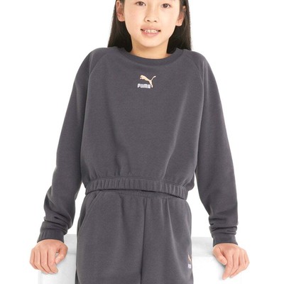 

Puma Grl Укороченный свитер с круглым вырезом и длинными рукавами для девочек, размер  533394-55, Grey