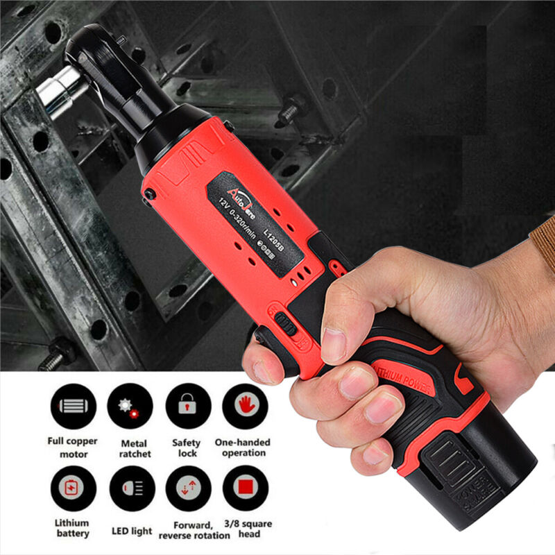 12V 3/8 in Cordless Ratchet Wrench Sockets impact Wrench Spanner Gun Power tool