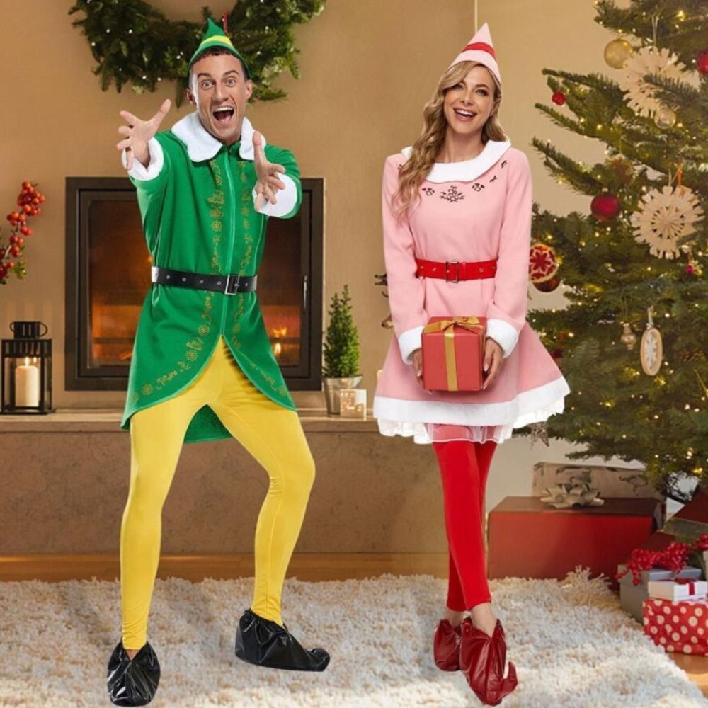 2023 Christmas Buddy Elf Cosplay Costume Green Suit Pink Dress Elf Jovie Outfit