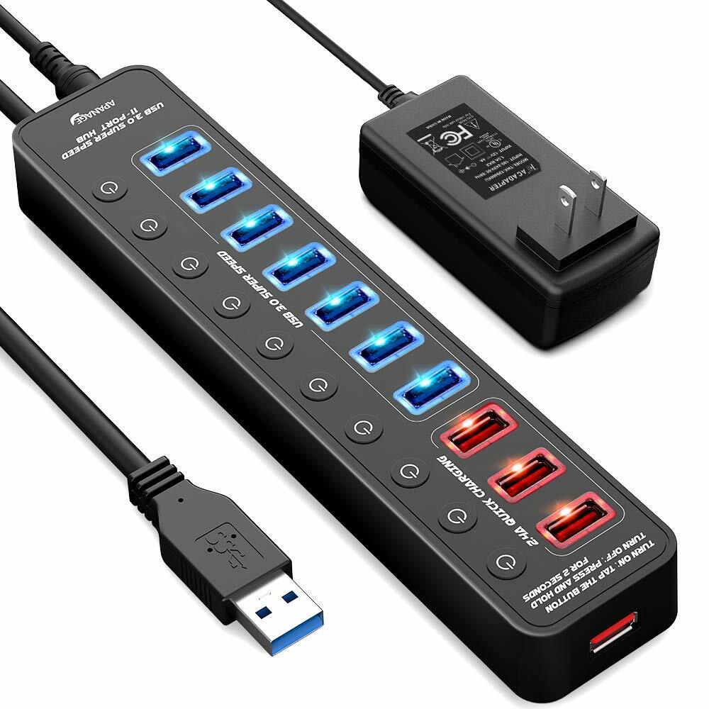 APANAGE Powered High Speed 11-Port Hub / Splitter,   7-USB 3.0; 4-Smart Charge