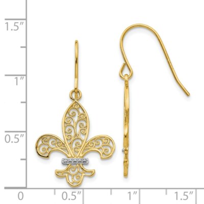 Pre-owned Superdealsforeverything Real 14kt & Rhodium Fleur De Lis Shepherd Hook Earrings In Yellow