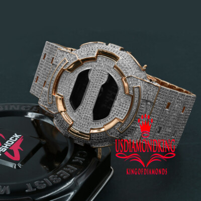 Pre-owned Usdiamondking Icy Custom Casio G-shock Gd100 Rose Gold Watch Simulated Diamond Adjustable Band