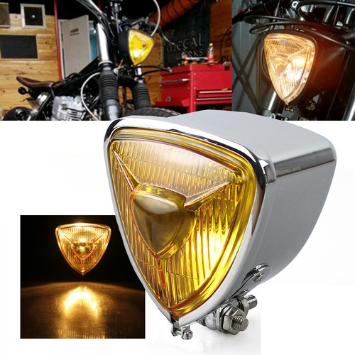 Triangle Headlight 12V Vintage Amber Lens For Chopper Bobber