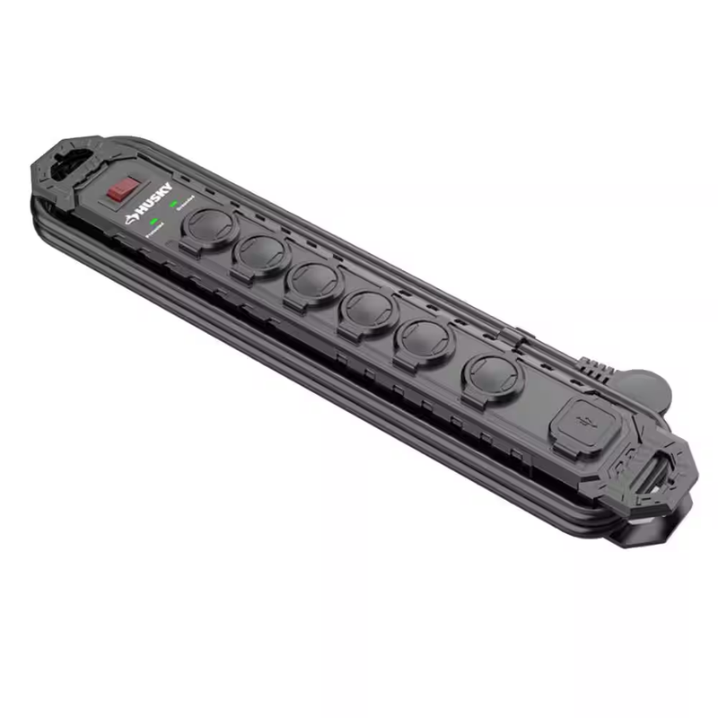 Husky 6 Outlet Surge Protector Power Strip USB C USB A 8 Ft Heavy Duty