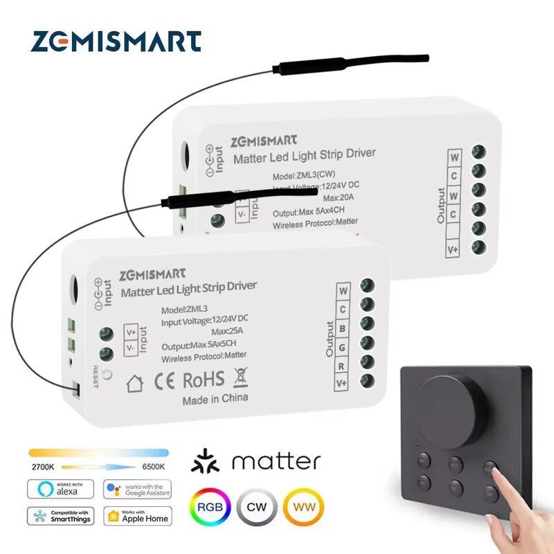 Matter WiFi Led Light Strip Driver RGB CW WW with Wireless Knob Switch Support H