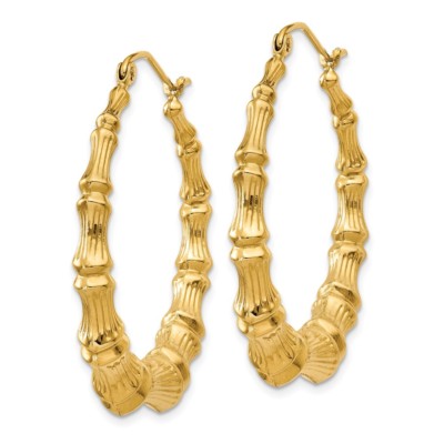 Pre-owned Superdealsforeverything Real 14kt Yellow Gold Polished Bamboo Hoop Earrings