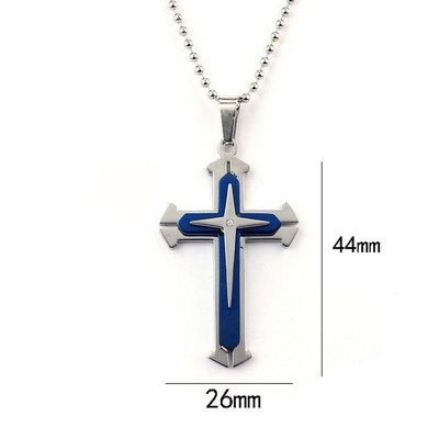 Crystal Cross Pendant Silver Gold Black Stainless Steel Zirconia Jesus