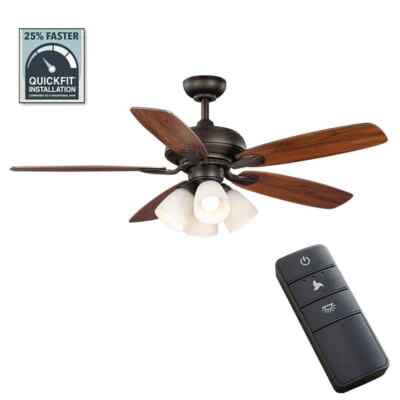 Hampton Bay Hollis 52 in. Indoor LED Bronze Downrod Ceiling Fan with 5 QuickInst