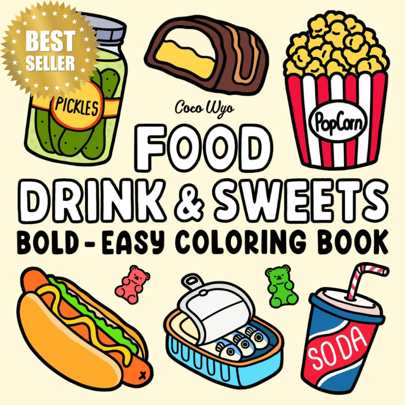 Food Drink & Sweets: Coloring Book for Adults and Kids, Bold and Easy, Simple an