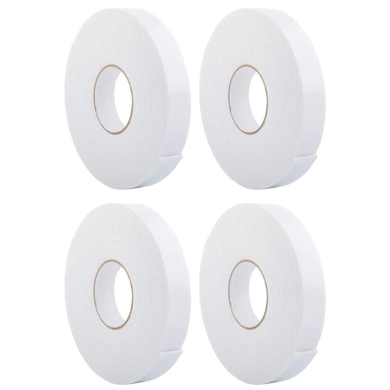4 Pc Roll Double Sided Attachment Tape Strong Adhesive Foam White 3/4" X 16 Ft